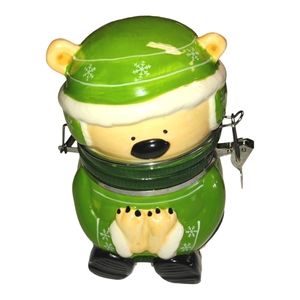 Conagra Swiss Miss Green Teddy Bear Cookie Jar Canister Kitchen Home Decor